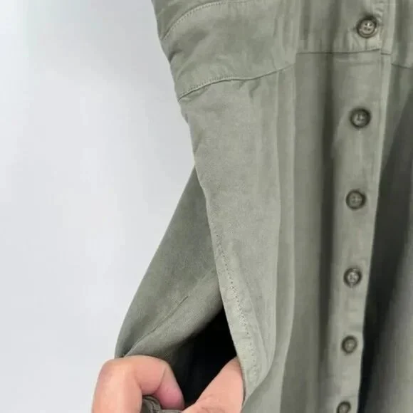 Quince Vintage Wash Tencel Button Front Dress with Tie Waist size S Olive Green - Picture 6 of 8